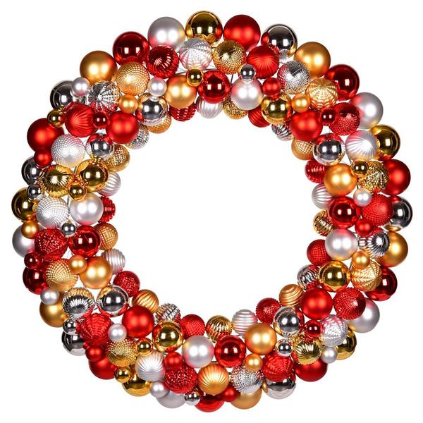 30" Red/Gold/Silver Assorted Ornament Artificial Wreath