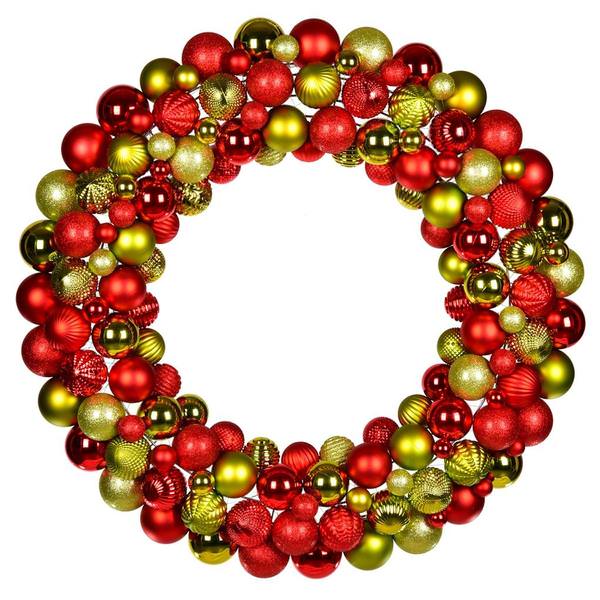 24" Red/Lime Assorted Ornament Christmas Wreath