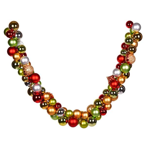 7' Red/Lime/Gold/Silver Asst Ornament Garland