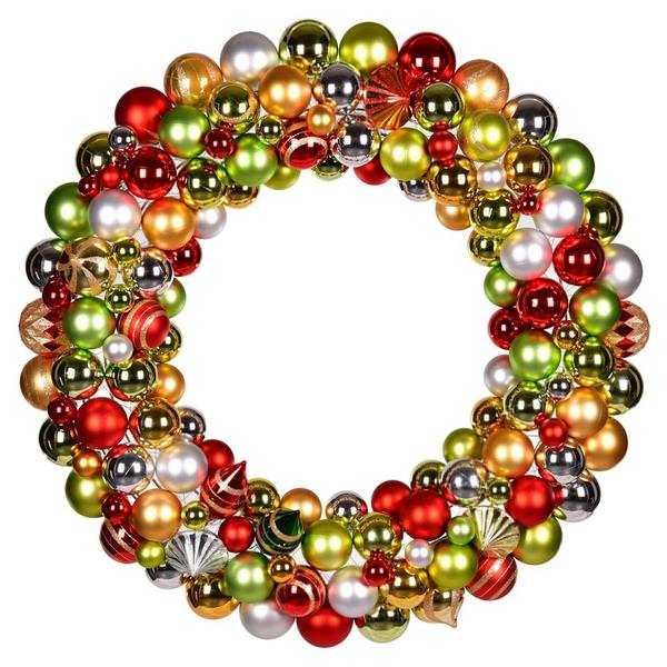30" Red/Lime/Gold/Silver Assorted Ornament Artificial Wreath