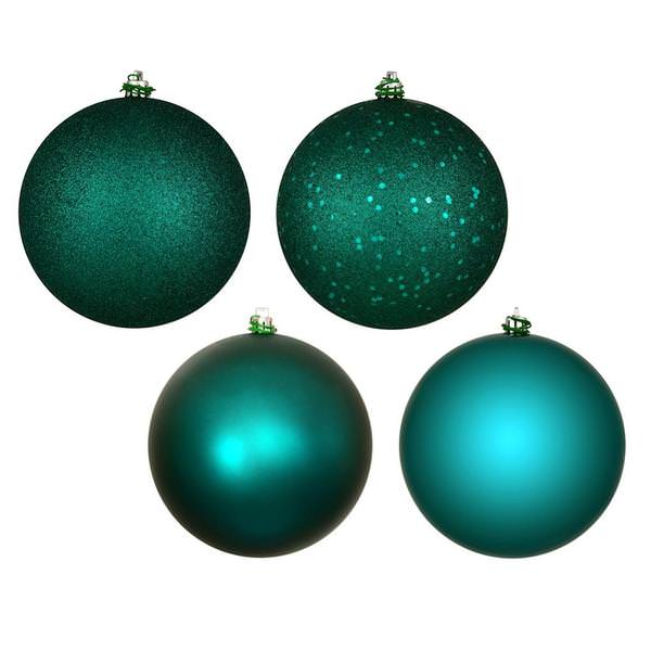 12" Dark Teal 4 Finish Ball Christmas Ornament (4 Pack)