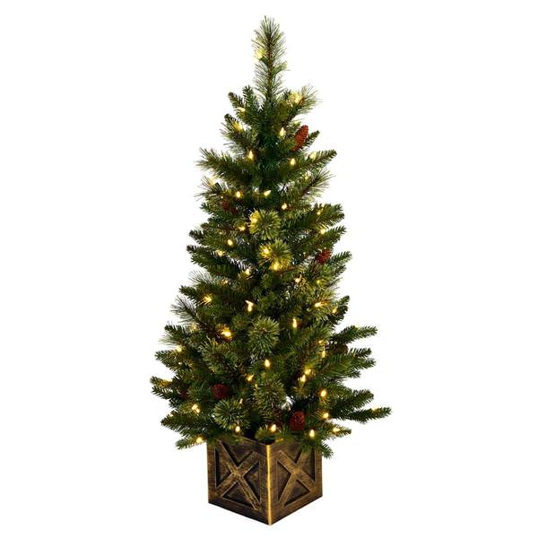 3.5' x 24" Artificial Bovill Pine 100 Warm White Lights Artificial Christmas Tree