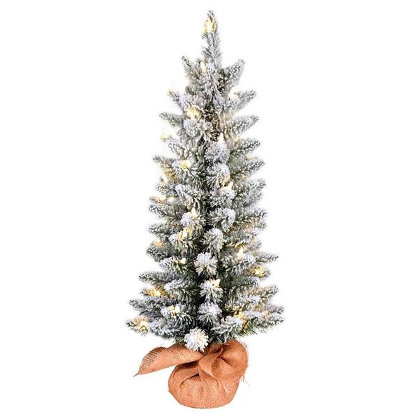 3' x 16" Artificial Flocked Norris Pine 50 Warm White Lights Christmas Tree