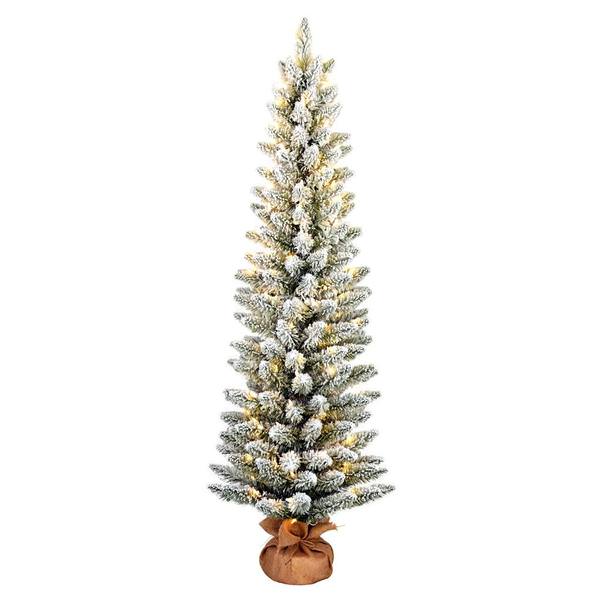 5' x 21" Artificial Flocked Norris Pine 150 Warm White Lights Christmas Tree