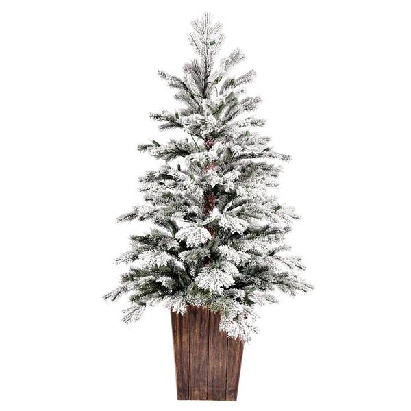 4.5' x 30" Potted Flocked Comet Pine Artificial Christmas Tree