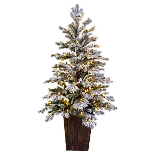 4.5' x 30" Flocked Comet Pine 200 Warm White Lights Artificial Christmas Tree