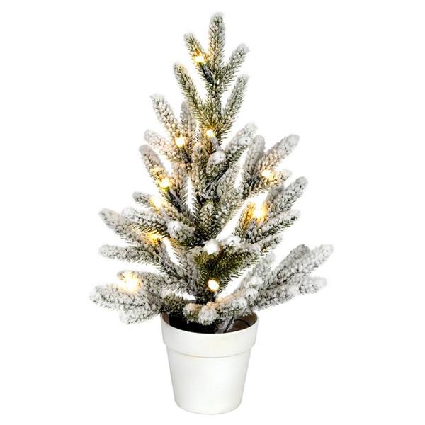 14" x 10" Artificial Flocked Mica Pine 10 Warm White Lights Christmas Tree
