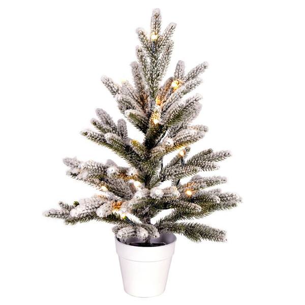 18" x 12" Flocked Mica Pine 15 Warm White Lights Artificial Christmas Tree