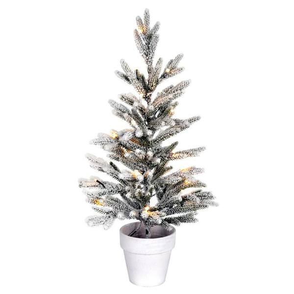 24" x 14" Flocked Mica Pine 20 Warm White Lights Artificial Christmas Tree