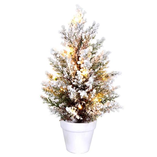 14" x 7" Flocked Covington 10 Warm White Lights Artificial Christmas Tree