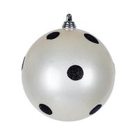 View 4" White Candy Black Glitter Dots Ball Christmas Ornament (6 Pack)