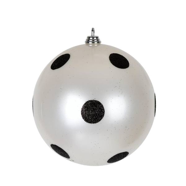 4.8" White Candy with Black Dots Ball Christmas Ornament (4 Pack)