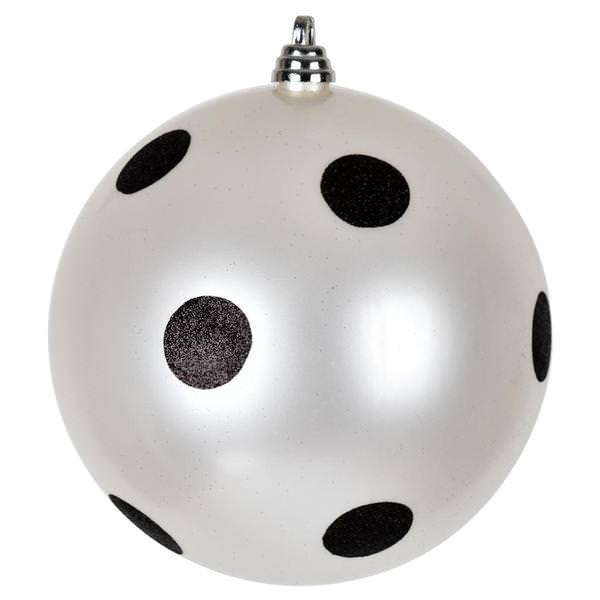 8" White Candy Black Dots Ball Christmas Ornament