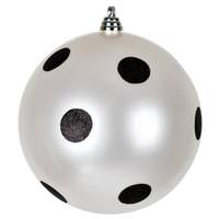 View 8" White Candy Black Dots Ball Christmas Ornament