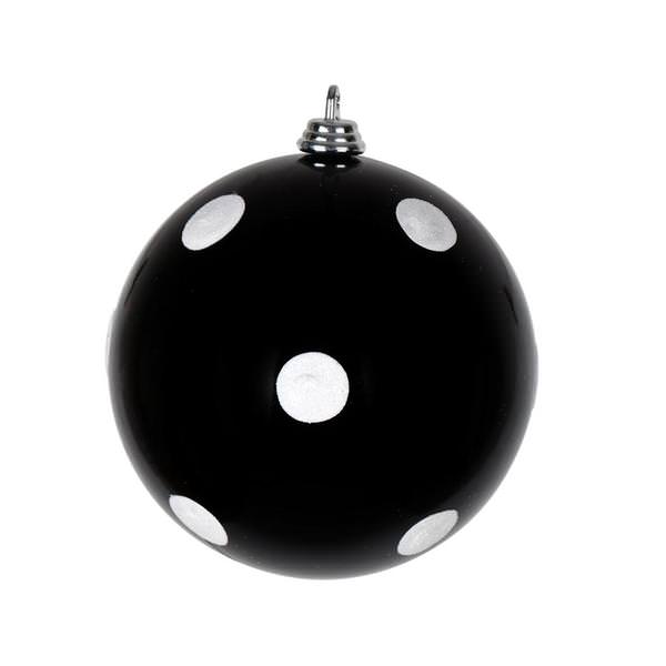 4" Black Candy Glitter with White Dots Ball Christmas Ornament (6 Pack)