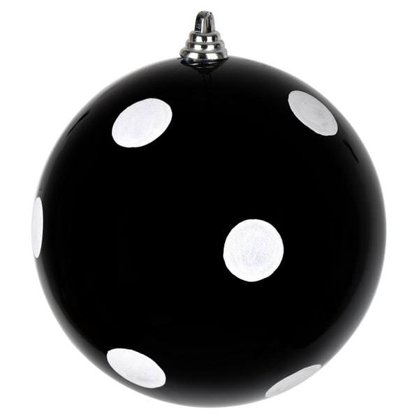 8" Black Candy White Dots Ball Christmas Ornament