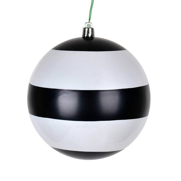 4.8" Black/White Striped Pearl Ball Christmas Ornament (4 Pack)