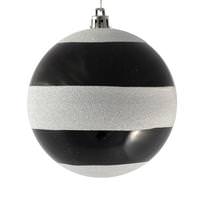Vickerman 4" Black/White Striped Shiny Ball Christmas Ornament (6 Pack)