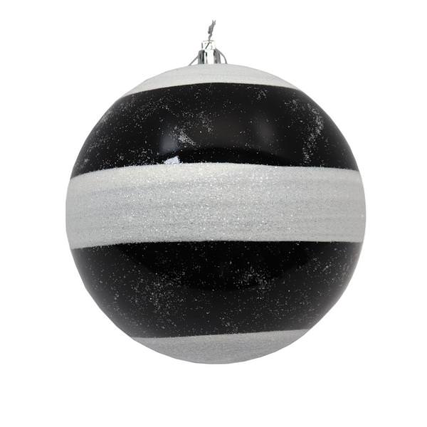 6" Black/White Striped Shiny Christmas Ornament (4 Pack)