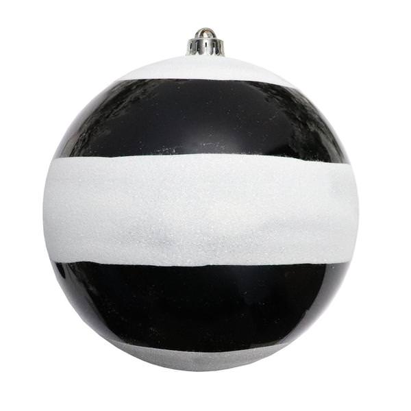 8" Black/White Striped Shiny Ball Christmas Ornament (2 Pack)