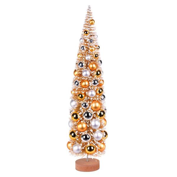 24" Frosted Gold Pine Tree with Gold/Silver Balls Artificial Christmas Tree