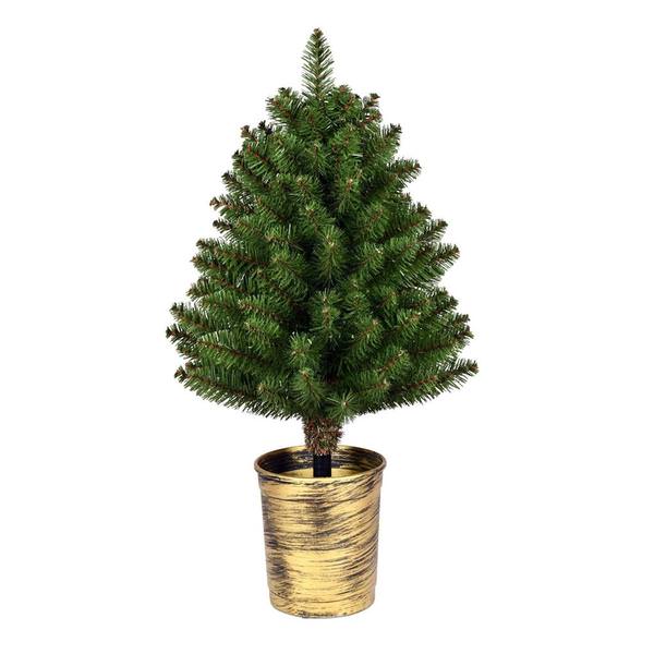 26" Artificial Potted Cone Topiary Gold-Black Pot Unlit Artificial Tree