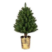 Vickerman 26" Artificial Potted Cone Topiary Gold-Black Pot Unlit Artificial Tree
