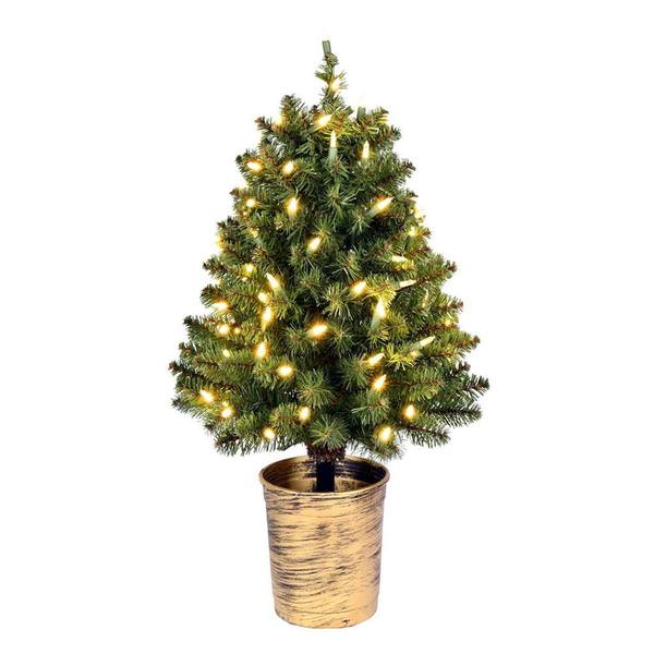 26" Artificial Potted Cone Topiary 100 Warm White Lights Artificial Tree
