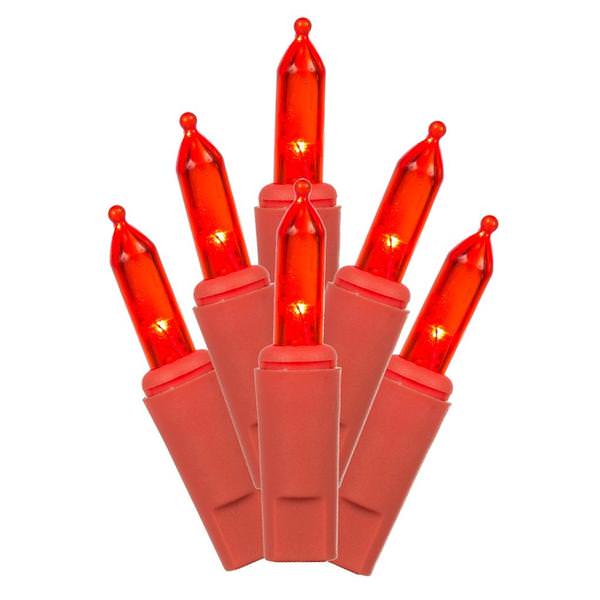 50 Light 37.5' Red Wire Red LED Miniature String with 9" Spacing