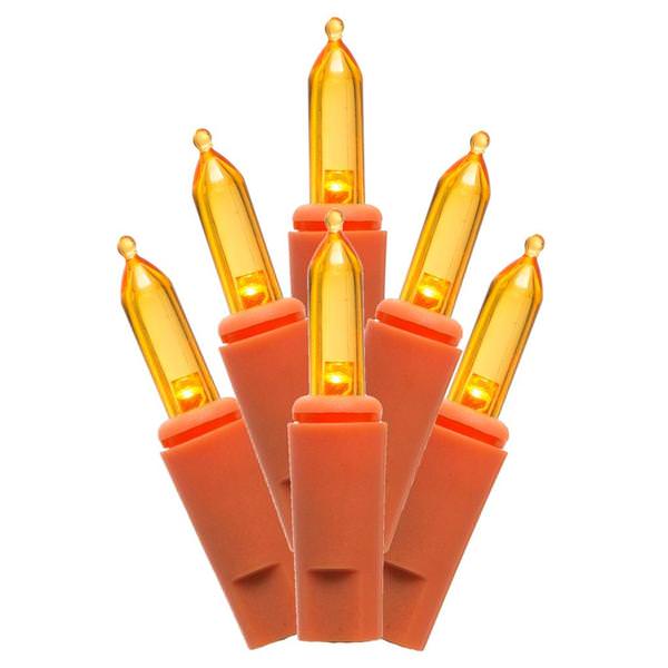 50 Light 37.5' Orange Wire Orange LED Miniature String with 9" Spacing