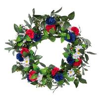 Vickerman 22" Artificial Red/White/Blue Patriot Floral Christmas Wreath