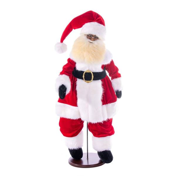 28" Red Velvet Dark Complexion Santa Doll with Stand Santa