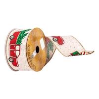 Vickerman 2.5" x 10Yd Red / Green / Beige Wagon Ribbon