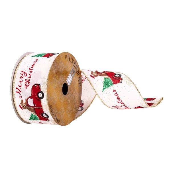 2.5" x 10Yd Red Truck/Dog/Merry Christmas Ribbon