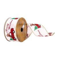 Vickerman 2.5" x 10Yd Red Truck/Dog/Merry Christmas Ribbon
