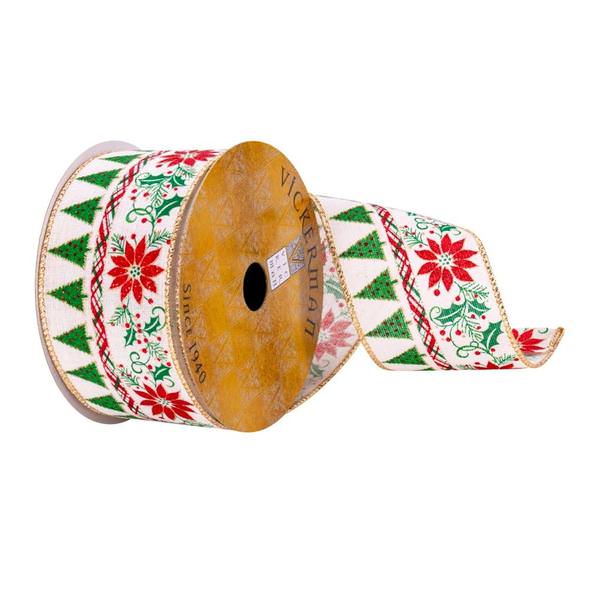 2.5" x 10Yd White Nordic Poinesttia Ribbon