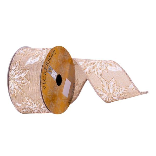 2.5" x 10Yd Cream/White Poinsettia Ribbon