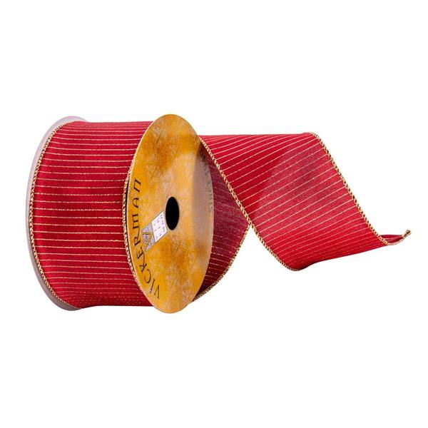 2.5" x 10Yd Red with Gold Stripes Wired Edge Ribbon