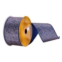 Vickerman 2.5" x 10Yd Navy/Champagne Squares Wired Edge Ribbon