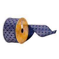 Vickerman 2.5" x 10Yd Navy/Champagne Design Wired Edge Ribbon