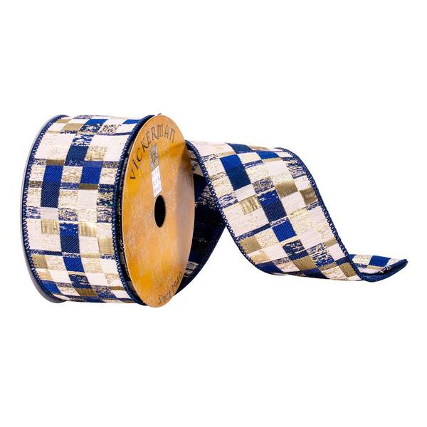 2.5" x 10Yd Navy/Cream Square Ribbon