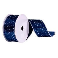 Vickerman 2.5" x 10Yd Navy with Silver Dots Ribbon
