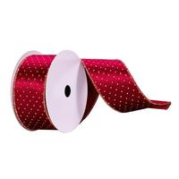 Vickerman 2.5" x 10Yd Burgundy with Gold Dots Ribbon
