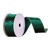 Vickerman 2.5" x 10Yd Green with Gold Dots Ribbon