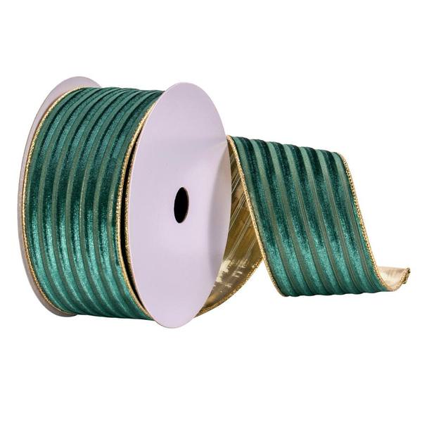 2.5" x 10Yd Green Stripe with Gold Back Ribbon