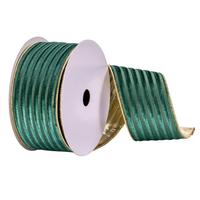 Vickerman 2.5" x 10Yd Green Stripe with Gold Back Ribbon
