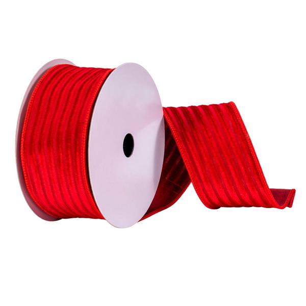 2.5" x 10Yd Red Stripe Mesh / Velvet Ribbon