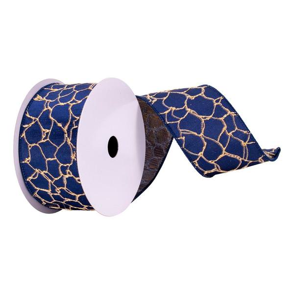 2.5" x 10Yd Navy with Gold Crackle Ribbon