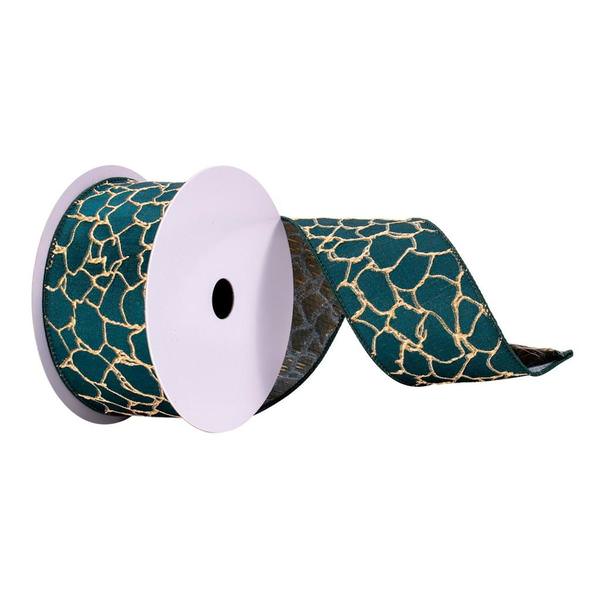 2.5" x 10Yd Green with Gold Crackle Ribbon
