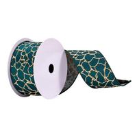 Vickerman 2.5" x 10Yd Green with Gold Crackle Ribbon